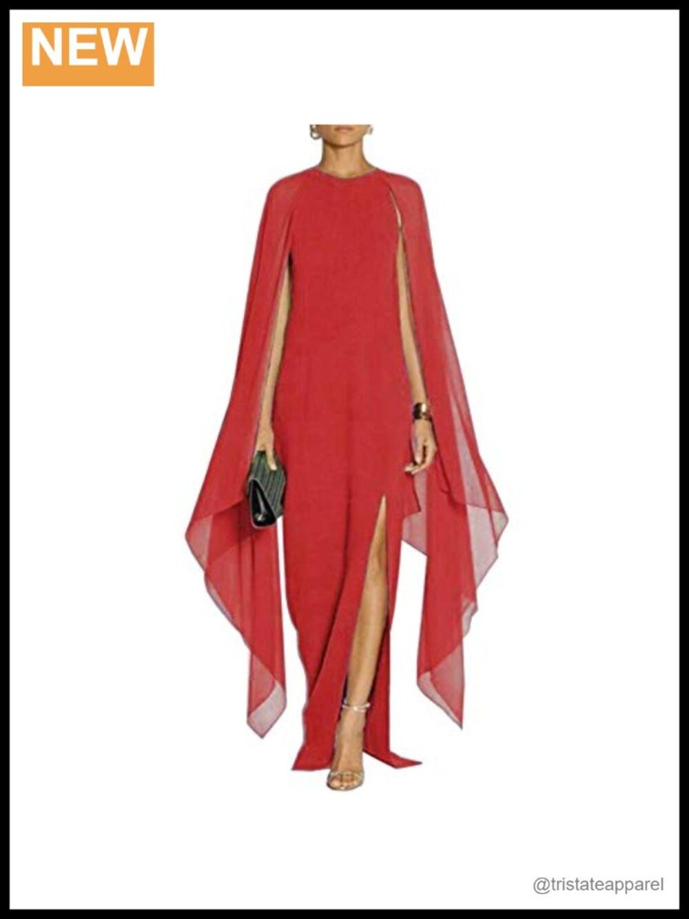 Women's Elegant High Split Flare Sleeve Formal Evening Maxi Dress with Cape